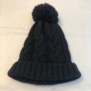 Basic Black Knit Beanie Hat with Pom Pom